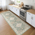 Runner Rug Kitchen Washable Rugs: 3x10 Non-Slip Abstract Soft Modern Stain Resistant Indoor Floor Neutral Accent Throw Carpet for Hallway Bathroom Laundry Room Entryway Bedroom- Green