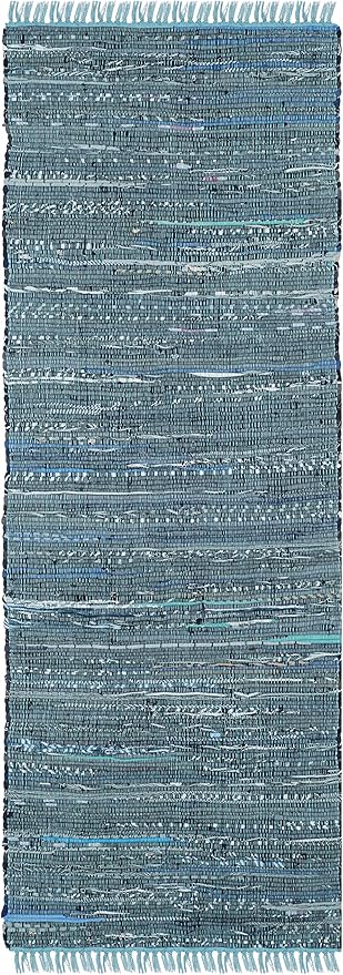 SAFAVIEH Rag Rug Collection Runner Rug - 2'3" x 12', Blue & Multi, Handmade Boho Stripe Cotton, Ideal for High Traffic Areas in Living Room, Bedroom (RAR121B)