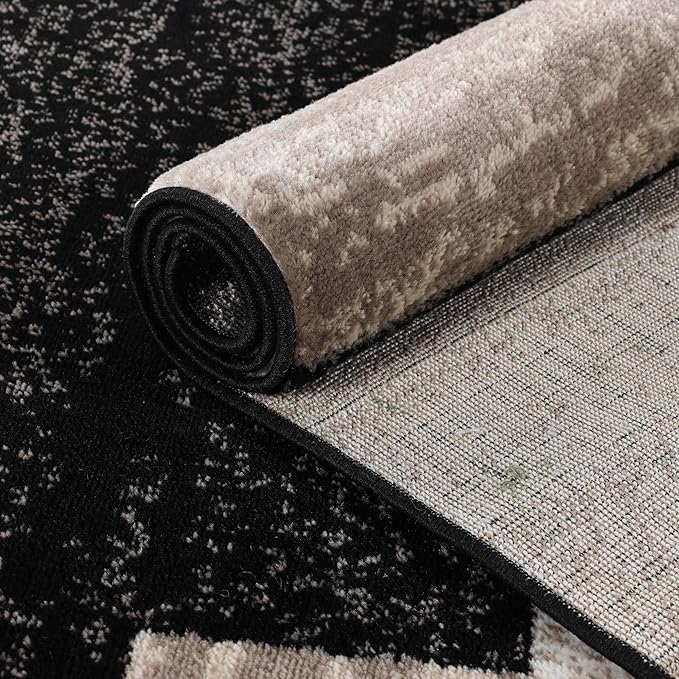 Superior Indoor Area Rug, Jute Backed, Modern Geometric Patchwork Floor Decor for Bedroom, Office, Living Room, Entryway, Kitchen, Hardwood Floors, Rockwood Collection, 9' x 12', Ivory-Beige