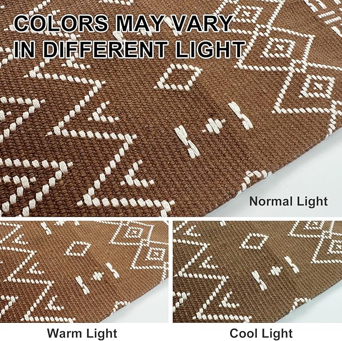 Boho Runner Rug for Kitchen 2x6 ft Washable Braided Rug,Non Slip Rubber Backed Faux Jute Rug,Cotton Entryway Runner Rugs Floor Carpet for Indoor Backdoor Bedroom,Brown/White