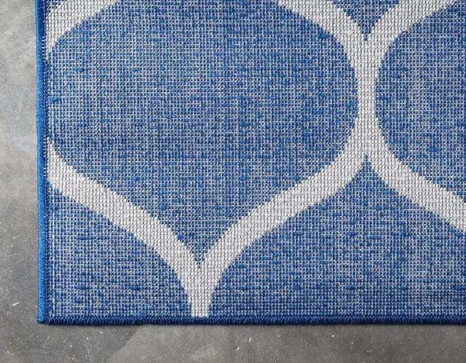 Rugs.com Lattice Frieze Collection Rug – 2' x 6' Runner Navy Blue Medium Rug Perfect for Living Rooms, Large Dining Rooms, Open Floorplans