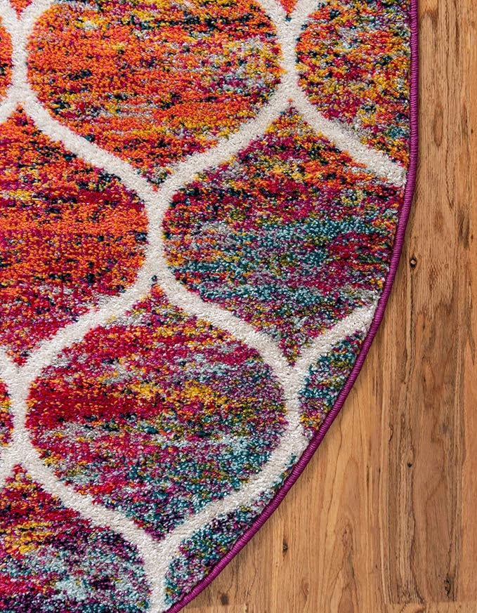 Rugs.com Lattice Frieze Collection Rug – 6' x 9' Oval Multi Medium Rug Perfect for Living Rooms, Large Dining Rooms, Open Floorplans