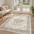 4x6 Area Rug Washable Rugs: Boho Large Neutral Vintage Soft Rugs Stain Resistant Farmhouse Non-Slip Indoor Floor Carpet for Bedroom Nursery Entryway Kids Playroom Office Dining Room Home Decor- Brown