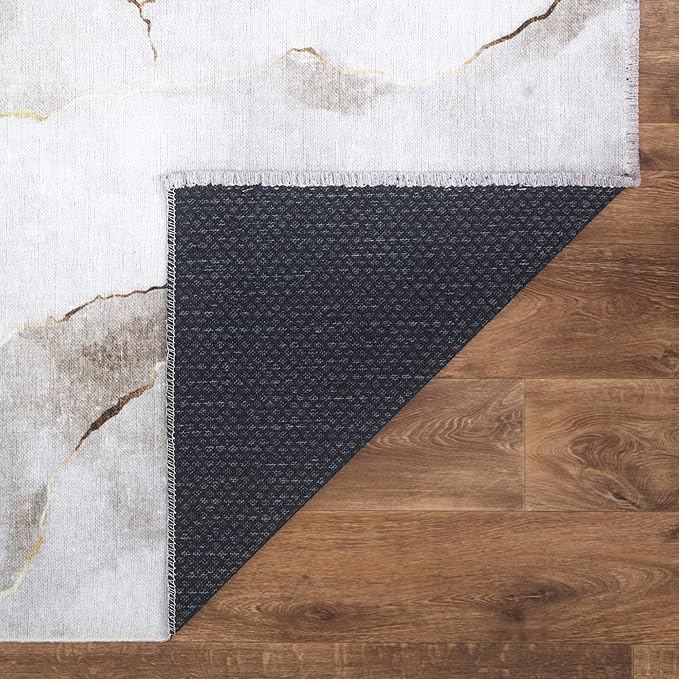 Bloom Rugs Caria Washable Non-Slip 5x7 Rug - Ivory/Gold Modern Abstract Area Rug for Living Room, Bedroom, Dining Room, and Kitchen - Exact Size: 5' x 7'