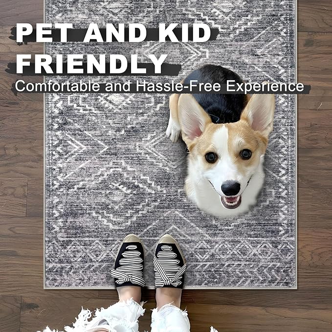 KILOCOCO Boho Entryway Rug 2x3 Printed Small Area Rug Indoor Door Mat Machine Washable Kitchen Rugs Super Soft Non Slip Throw Rugs for Bedroom Entrance Geometric Laundry Room, Grey
