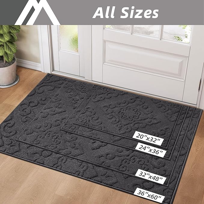 COSY HOMEER Door Mat 24”x36”,Absorbent Dirt Trapper Entryway Rugs,Non-Slip Welcome Mat,Washable Entry Rugs,Low Pile Doormat for Front Back Door,Wet Shoes & Paws,Dark Grey