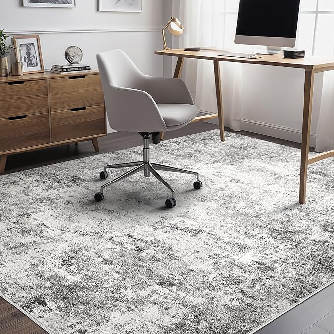 5x8 Area Rug Living Room Rugs - Washable Neutral Modern Abstract Soft Thin Large Rug Indoor Floor No Slip Rug Carpet for Bedroom Under Dining Table Home Office Decor - Grey