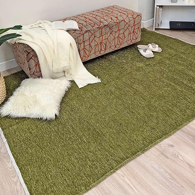 Alfa Rich 7x10 Green Washable Area Rugs for Living Room Bedroom Kitchen Cotton Decor Solid Rug