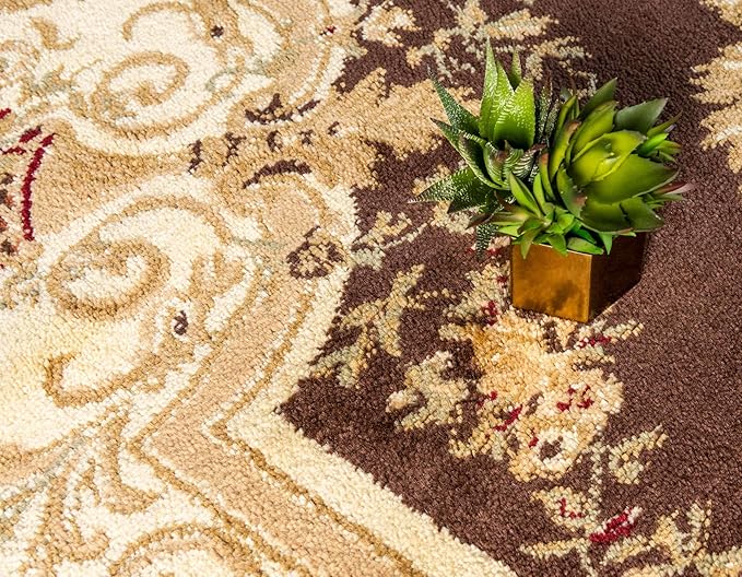 Unique Loom Versailles Collection Traditional Classic Floral Motif Area Rug (7' 0 x 10' 0 Rectangular, Brown/ Ivory)
