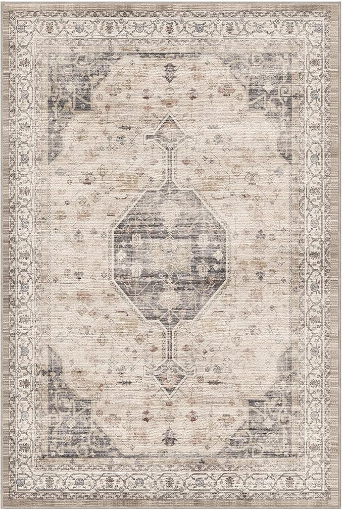 LUMI 8x12 Washable Area Rug for Living Room, Ultra Soft Traditional Rugs Non Slip with Rubber Backing, Low Profile, High Traffic, Stain Resistant Carpets, Ideal for Bedroom, Dining Room, Indoor