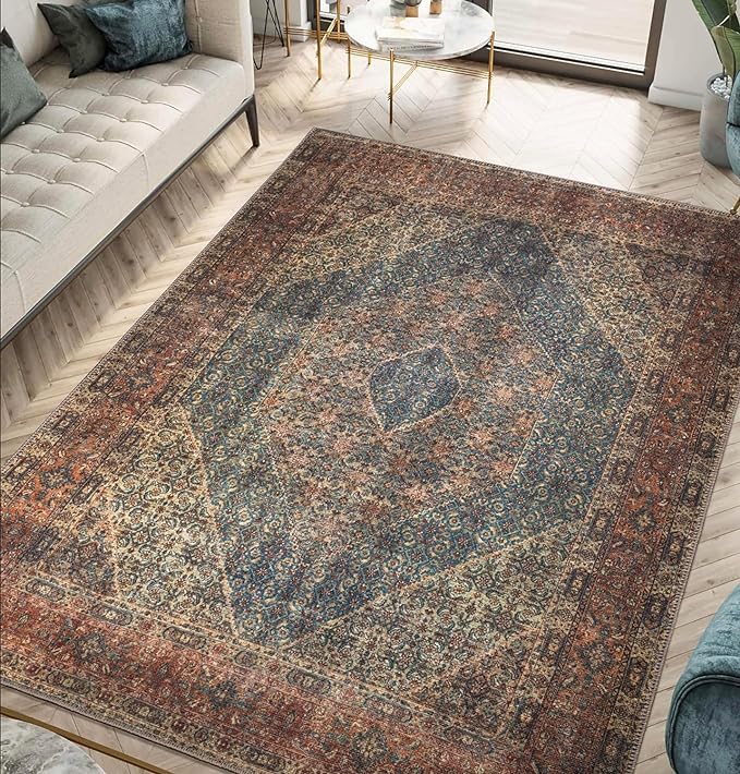 Keen Home Design 10x14 Rug - Machine Washable Area Rug with Non-Slip Backing, Ideal for Living Room, Dining Room, Bedroom - Vintage, Easy Clean, Durable, Low Pile Rug - (9'7" x 14')
