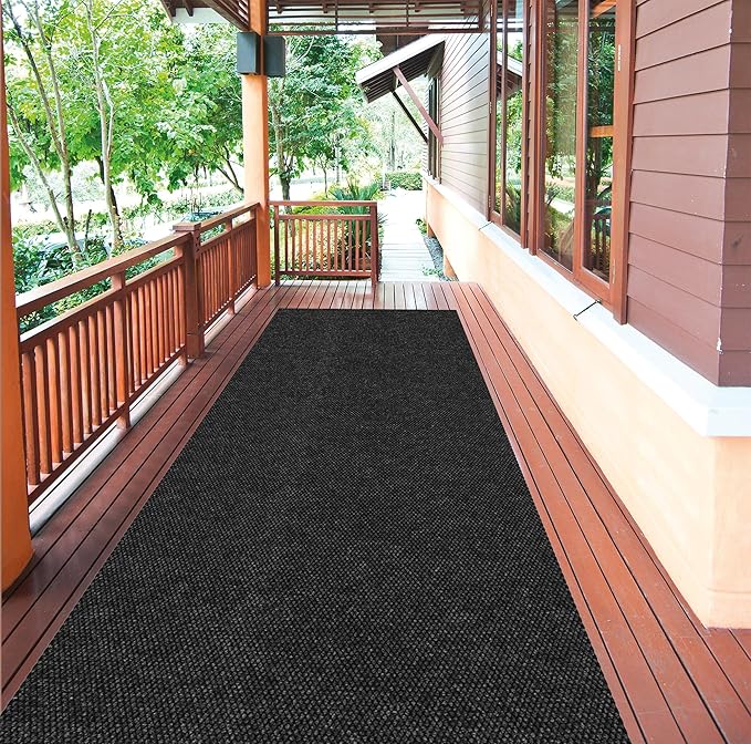 Ottomanson Commercial Scrape Rib Entry Mat – Heavy Duty Ribbed Floor Mat for High Traffic – Non Slip Rubber Back, Waterproof – Indoor Outdoor Use for Offices, Schools, Lobbies, 2'7" x 53', Black