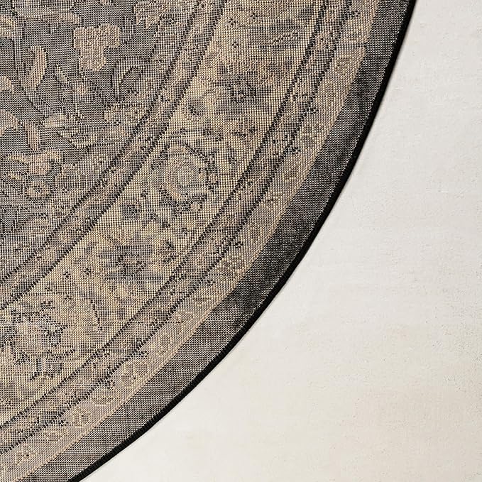 Unique Loom Sialk Hill Collection Area Rug - Washington (7' 10" Round Black/Gray)