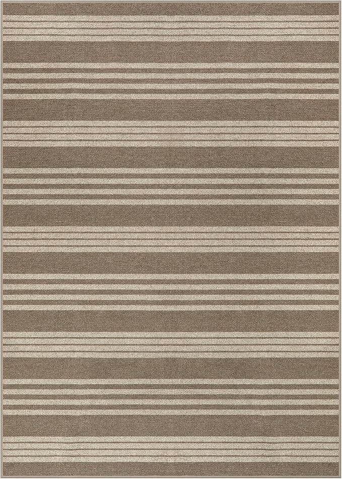 Lahome Striped Non Shed Easy Jute Rug, 5x7 Large Living Dining Room Rug Washable Outdoor Patio Rug, Farmhouse Neutral Non Slip Stain Resistance Indoor Outdoor Carpet for Sunroom Bedroom, Khaki