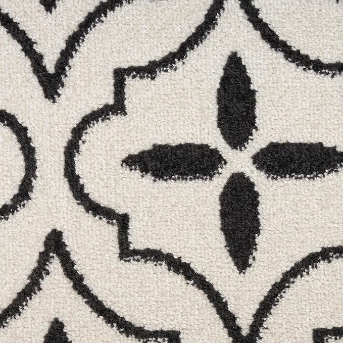 Nourison Home Nourison Essentials Ivory Black 2'2" x 7'6" Area Rug - Easy Clean, Non Shedding, Bed Room, Living Room, Dining Room, Kitchen (8' Runner)