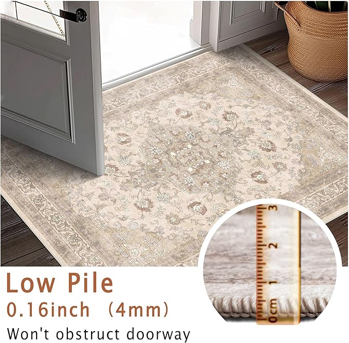 vivorug Runner Rug 2'x8' Vintage Floral Washable Non-Slip Runners for Hallways Kitchen Entryway Laundry Room Carpet Hallway Runner Beige