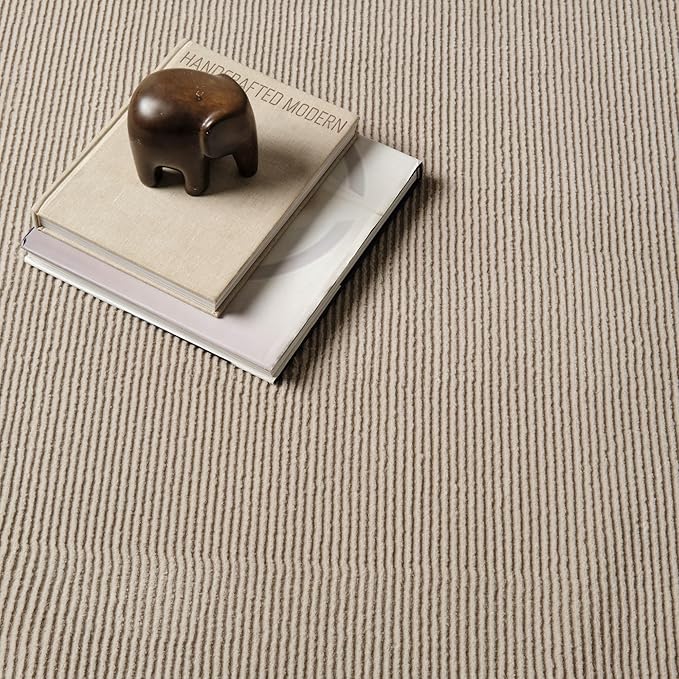 Revival Rugs Stripe 3'11"x6'1" Machine Washable Area Rug for Kitchen Bedroom - 100% Recycled Oeko-TEX Certified, Medium Pile, Taupe