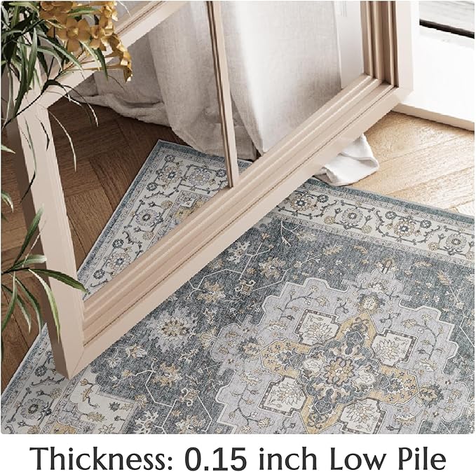jinchan Runner Rug 2x5 Vintage Hallway Rug Boho Washable Runner Floral Medallion Retro Lightweight Non Slip Classic Thin Soft Carpet for Kitchen Bedroom Bathroom Laundry Room Doorway Grey