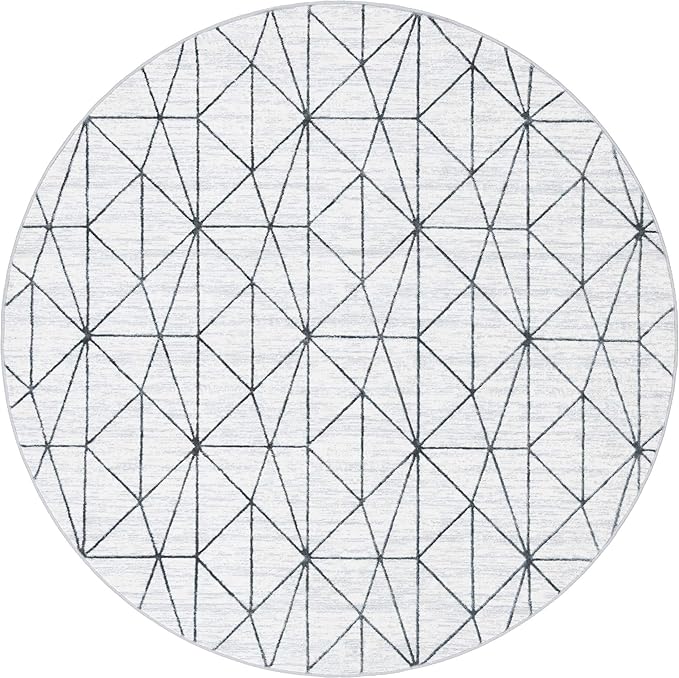 Rugs.com Lattice Trellis Collection Rug – 8 Ft Round White Low-Pile Rug Perfect for Kitchens, Dining Rooms