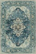 Area Rugs 3'x8' Washable Non-Slip, Floral Vintage Distress Print Pattern Medallion Carpet for Living Room Bedroom Dining Room, Dark Blue Vintage