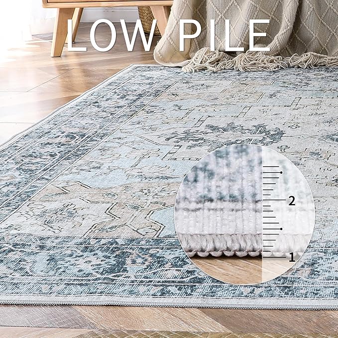GENIMO Area Rug 2x3 Doormat, Machine Washable Low Pile Vintage Rugs, Small Lightweight Rug Entryway Indoor Mat for Entrance, Hallway, Kitchen and Corridor, Blue