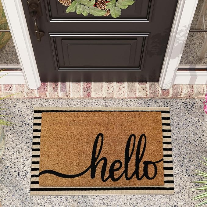 Black and Tan Outdoor Rug 24"x35", Washable Reversible Striped Front Door Mat,Cotton Hand-Woven Layered Door Mats Farmhouse Throw Rugs for Entryway Porch Decor Home Entrance