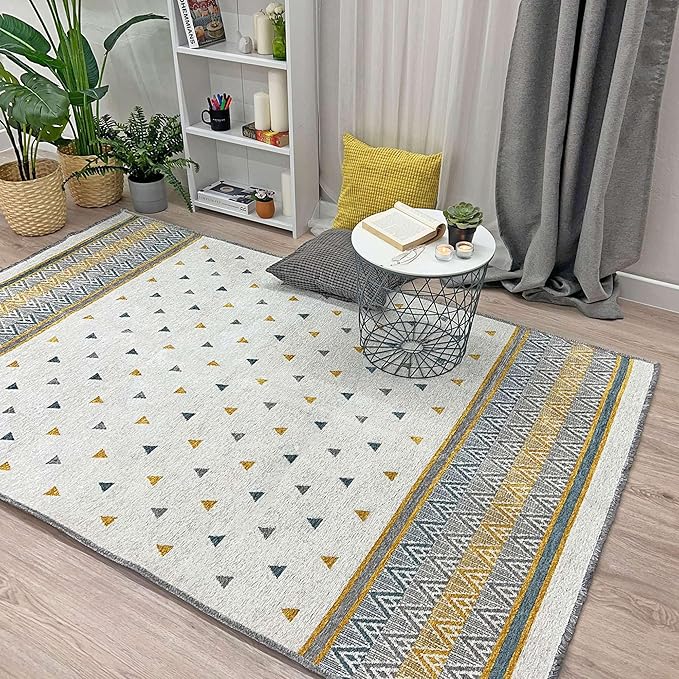 Alfa Rich 3x5 Gold Gray Off White Washable Area Rugs for Living Room Bedroom Kitchen Decor Runner