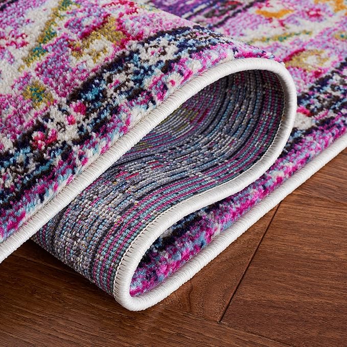SAFAVIEH Monaco Collection Area Rug - 5'1" x 7'7", Violet & Fuchsia, Boho Chic Medallion Distressed Design, Non-Shedding & Easy Care, Ideal for High Traffic Areas in Living Room, Bedroom (MNC243P)
