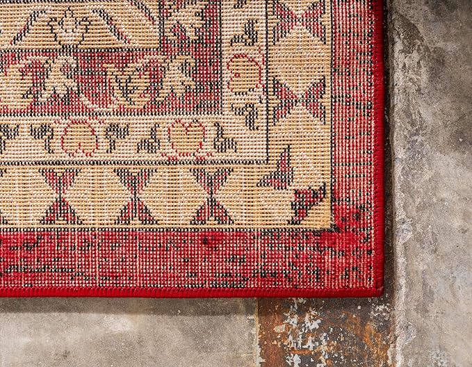 Unique Loom Taftan Collection Border Geometric Tribal Inspired Design Area Rug (2' 2 x 8' 2 Runner, Red/ Gold)