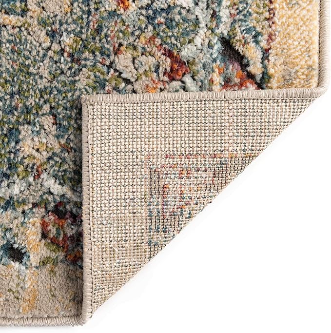 Unique Loom Isabella Collection Area Rug - Rossellini (5' 4" Square, Blue/ Beige)