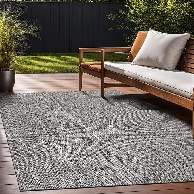 Beverly Rug Indoor Outdoor Rug 5x7, Washable Outside Carpet for Patio, Deck, Porch, Solid Modern Area Rug, Water Resistant, Silver Gray