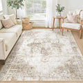 Area Rug 4x6 Washable Rug, Vintage Boho Medallion Rugs Non-Slip Soft Low Pile Distressed Rug Indoor Retro Carpet for Living Room Bedroom Dining Room Home Office (Taupe, 4'x6')