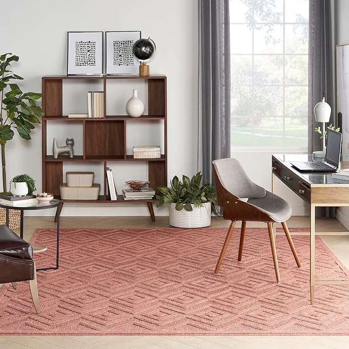 Nourison Home Versatile Coral Orange 7' x 10' Area Rug - Easy Clean, Non Shedding, Bed Room, Living Room, Dining Room, Kitchen (7' x 10')