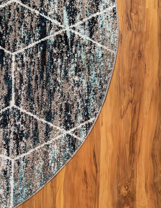 Unique Loom Trellis Frieze Collection Area Rug - Geometric (5' Round, Blue Multi/ Ivory)