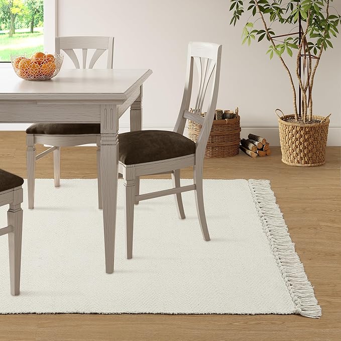 Collive 4x6 Small Area Rug for Living Room, White/Beige Woven Cotton Bedroom Carpets Modern Comfy Indoor Nursery Rug Farmhouse Accent Carpet for Dining Room, Bedside, Office, Patio Decor