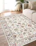 Washable Area Rug 4x6 - Traditional Floral Living Room Rug Soft Bedroom Rug Ultra-Thin Cream Colorful Vintage Farmhouse Dining Room Rugs Under Table Indoor Carpet for Living Room Office Mudroom