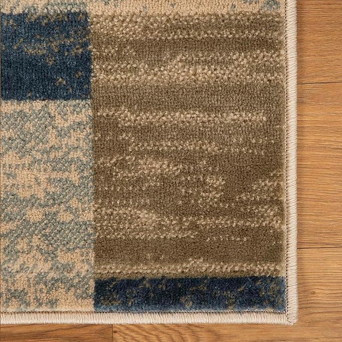 Superior Indoor Area Rug, Jute Backed, Modern Geometric Patchwork Floor Decor for Bedroom, Office, Living Room, Entryway, Hardwood Floors, Rockwood Collection, 4' x 6', Midnight Navy