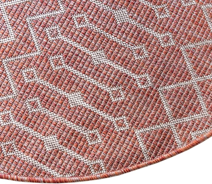 Unique Loom Outdoor Trellis Collection Area Rug - Tribal Trellis (7' 10" x 10' Oval, Rust Red/ Ivory)