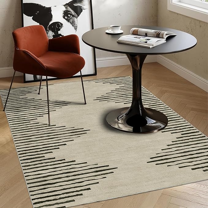 HelloTree Area Rug 4x6 Geometric Rug,Washable Modern Neutral Stain Resistant Indoor Carpet Boho Living Room Moroccan Rugs Fluffy Rug for Living Room Bedside Room Decor for Family-Cream