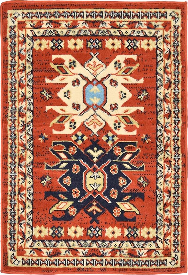 Unique Loom Taftan Collection Border Geometric Tribal Inspired Design Area Rug (2' 2 x 3' 0 Rectangular, Terracotta/ Ivory)