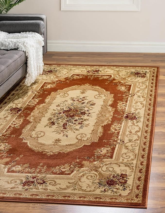 Rugs.com Chateau Collection Rug – 9' x 12' Brick Red Medium Rug Perfect for Living Rooms, Large Dining Rooms, Open Floorplans