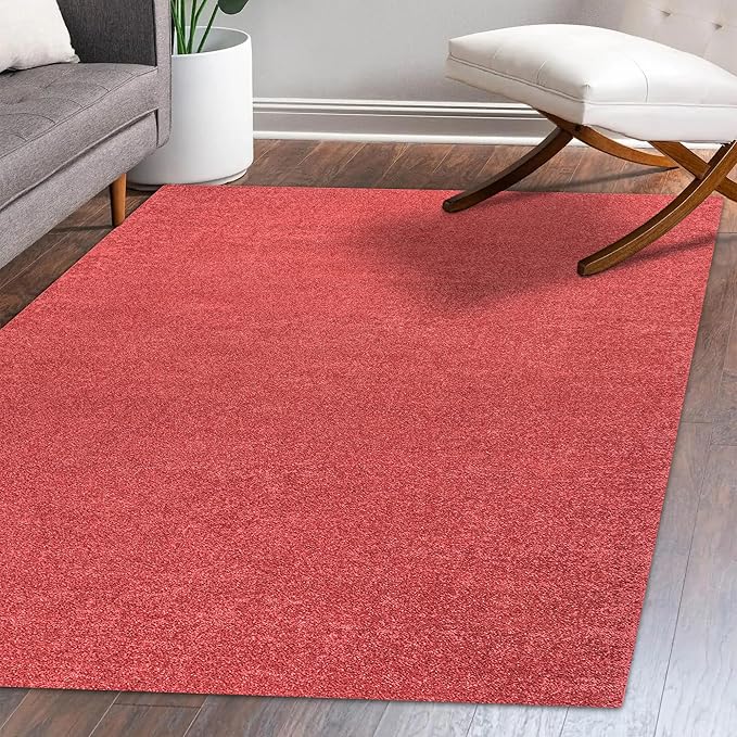 Eyely UES100E-3 Supersoft Haze Solid Low-Pile Indoor Area Rug Casual;Contemporary;Solid;Traditional, Bedroom, Kitchen, Living Room, Easy-Cleaning, Non-Shedding, 3 X 5, Red