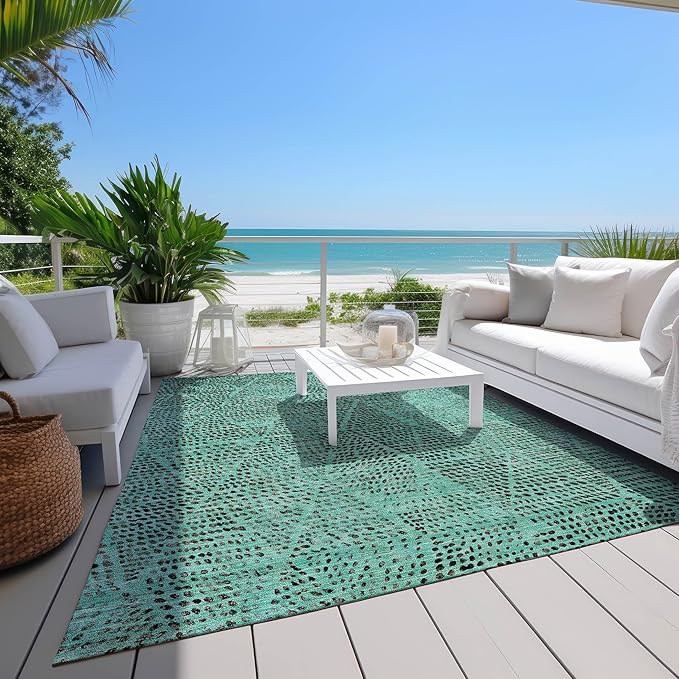 Addison Rugs Chantille ACN591 Teal 8' x 10' Indoor Outdoor Area Rug, Easy Clean, Machine Washable, Non Shedding, Bedroom, Living Room, Dining Room, Kitchen, Patio Rug