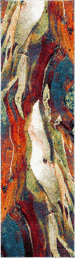 SAFAVIEH Glacier Collection Runner Rug - 2'3" x 18', Red & Green, Modern Abstract Design, Non-Shedding & Easy Care, Ideal for High Traffic Areas in Living Room, Bedroom (GLA126Q)