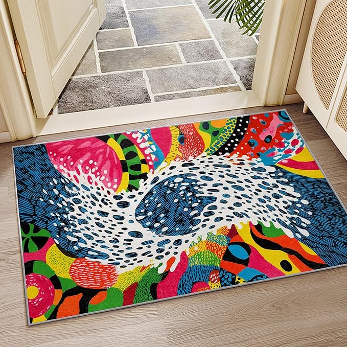 Retro Rug - 4x6 Rug, Optical Illusion Abstract Area Rugs, Wavy Orange Art Low Pile Stain Resistant Floor Carpets House Decor #C109