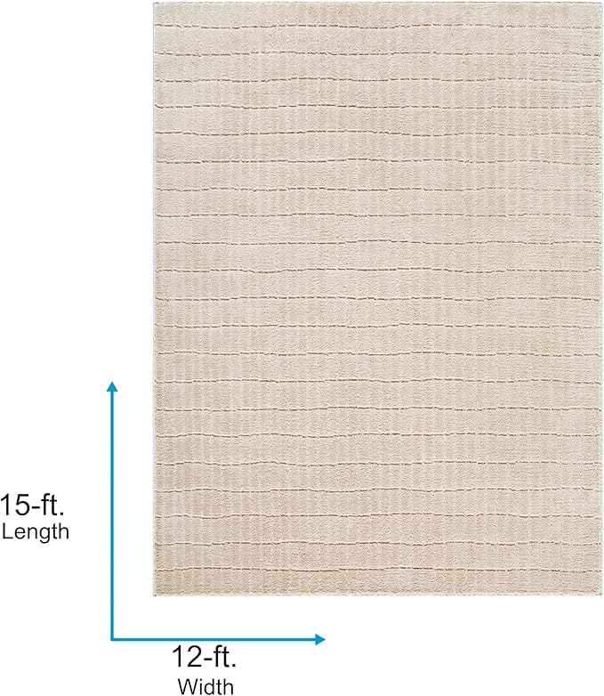 Livabliss x Our PNW Home Cascade Minimalist Striped Area Rug, 12' x 15', Light Brown