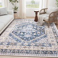 zesthome 4x6 Rug - Stain Resistant Washable Rug, Anti Slip Backing Rugs for Living Room, Foldable Vintage Small Area Rugs (Blue/Beige,4'x6')