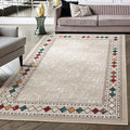 Antep Rugs Alfombras Modern Bordered 3x5 Non-Skid (Non-Slip) Low Profile Pile Rubber Backing Indoor Area Rugs (Beige, 3' x 5')