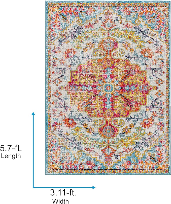 Livabliss Odelia Vintage Bohemian Area Rug,9' x 12'6",Orange/Aqua