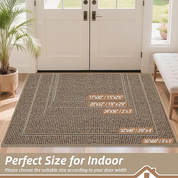 BEQHAUSE Dirt Trapper Door Mat 17" x 30", Non-Slip Doormats (Rolled-Up NO Creases) Washable Entryway Rug, Dirt Resist and Absorbent Welcome Mat, Low Profile Floor Mats for Front Back Door, Beige